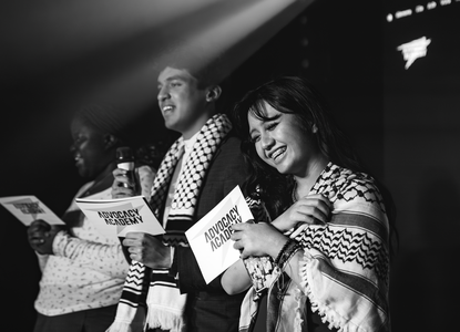 Advocacy Academy-Graduating class of 202324-From left to right Aretha, Haider, and Kat