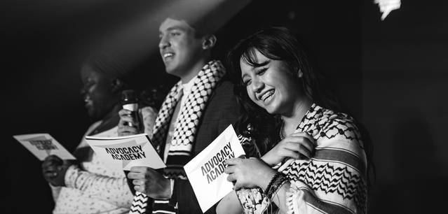 Advocacy Academy-Graduating class of 202324-From left to right Aretha, Haider, and Kat