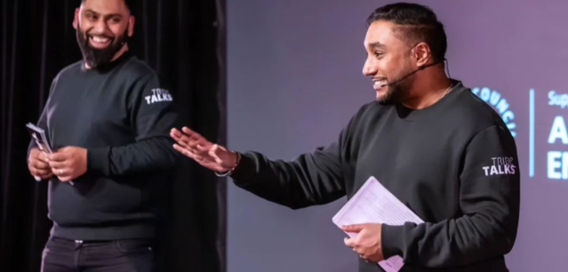 Tribe Arts-Two members of the team on stage giving a talk as part of Tribe Talks